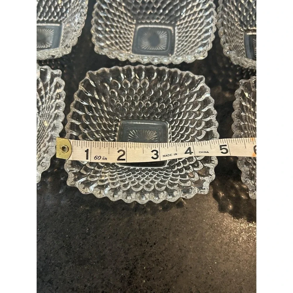 Vintage set of 12 pressed glass square berry or dessert bowls